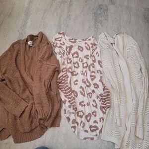 Cozy Women's Knit Cardigan Set - Brown, Cream Bundle